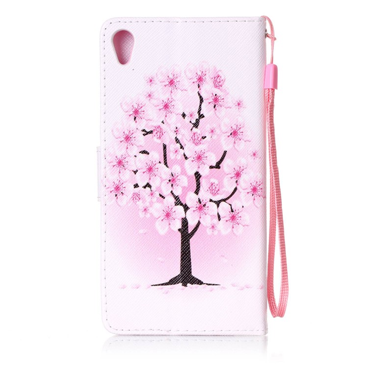 Patterned Leather Stand Cover for Sony Xperia XA/XA Dual with Strap - Pretty Plum Flower-2