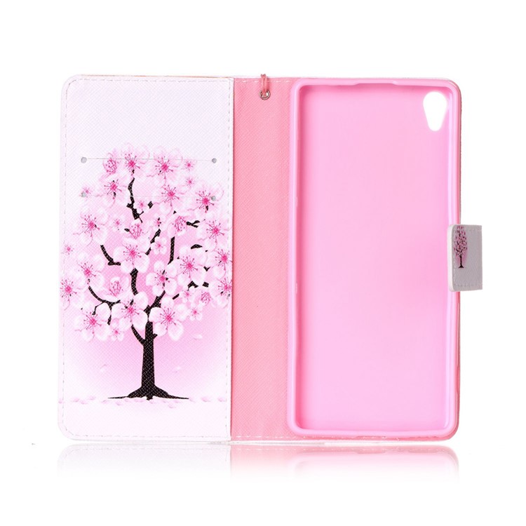 Patterned Leather Stand Cover for Sony Xperia XA/XA Dual with Strap - Pretty Plum Flower-3