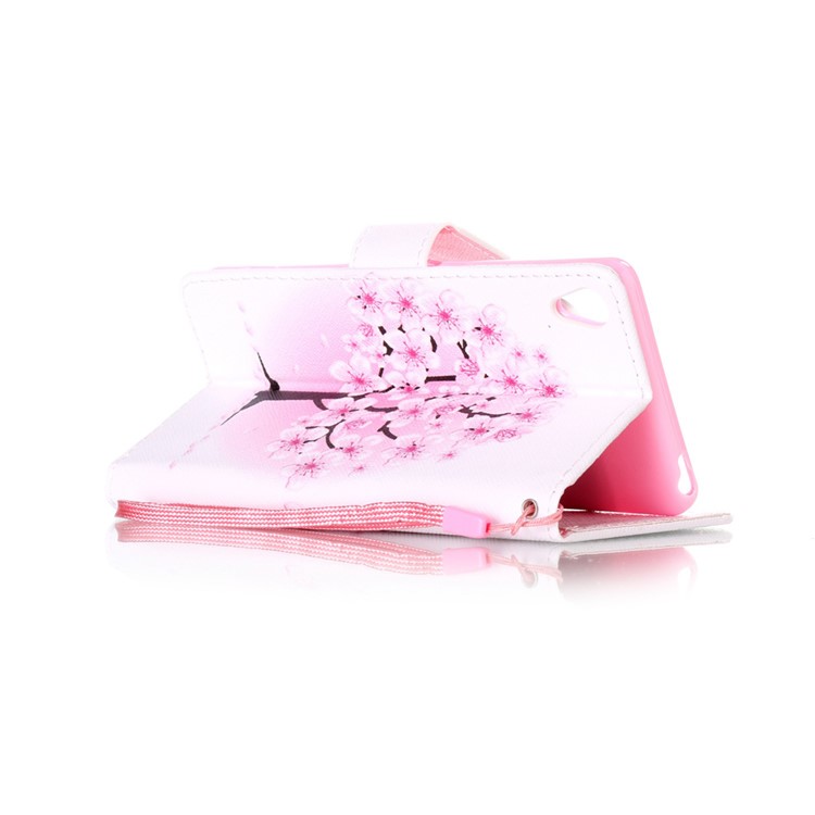 Patterned Leather Stand Cover for Sony Xperia XA/XA Dual with Strap - Pretty Plum Flower-4