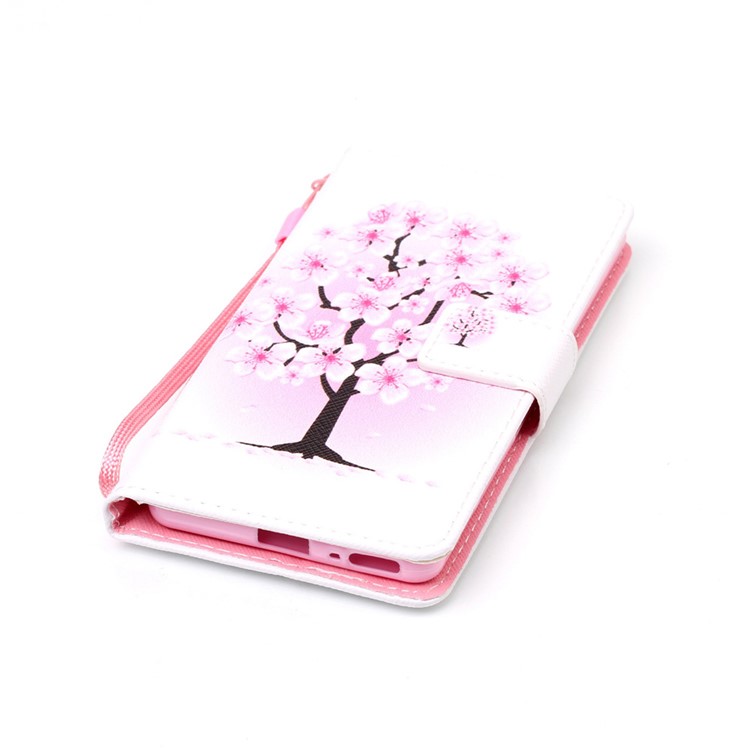 Patterned Leather Stand Cover for Sony Xperia XA/XA Dual with Strap - Pretty Plum Flower-5