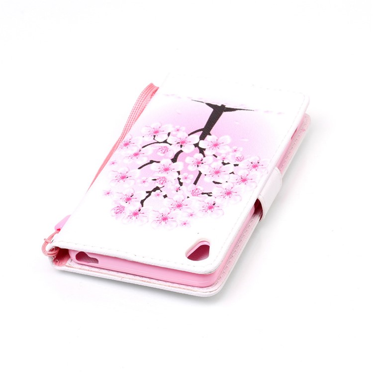 Patterned Leather Stand Cover for Sony Xperia XA/XA Dual with Strap - Pretty Plum Flower-7