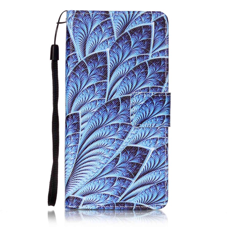 Patterned Wallet Leather Cover with Hand Strap for Sony Xperia X Performance - Feathers-1