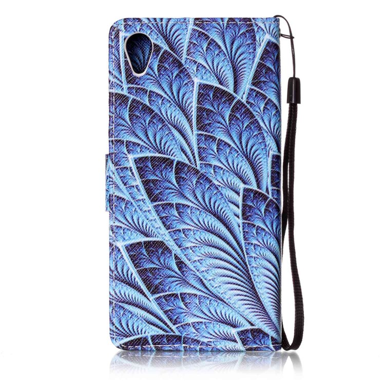 Patterned Wallet Leather Cover with Hand Strap for Sony Xperia X Performance - Feathers-2