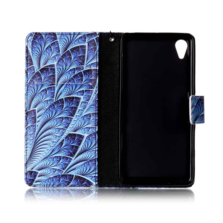Patterned Wallet Leather Cover with Hand Strap for Sony Xperia X Performance - Feathers-3