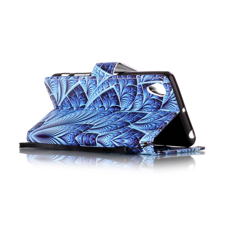 Patterned Wallet Leather Cover with Hand Strap for Sony Xperia X Performance - Feathers-4