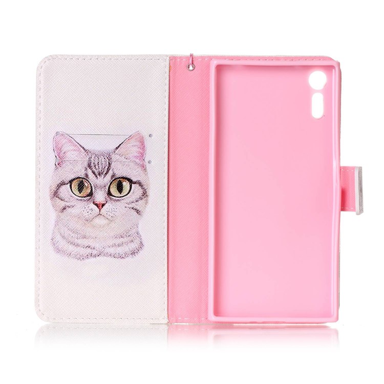 Cassa del basamento del cuoio del raccoglitore per Sony Xperia XZs / XZ - adorabile gatta-3