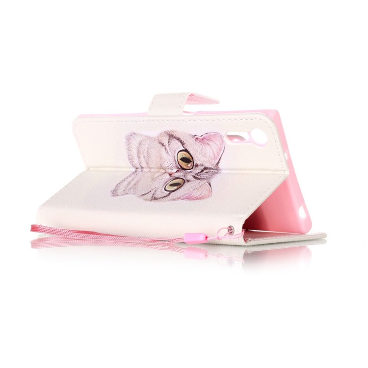 Cassa del basamento del cuoio del raccoglitore per Sony Xperia XZs / XZ - adorabile gatta-4