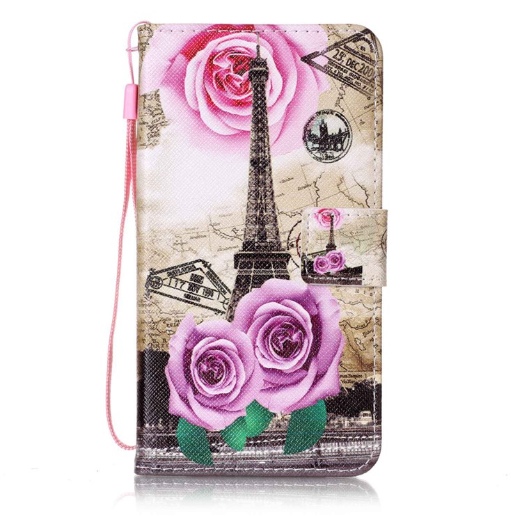Wallet Leather Stand Cover for Sony Xperia XZs / XZ - Flowers and Eiffel Tower-1