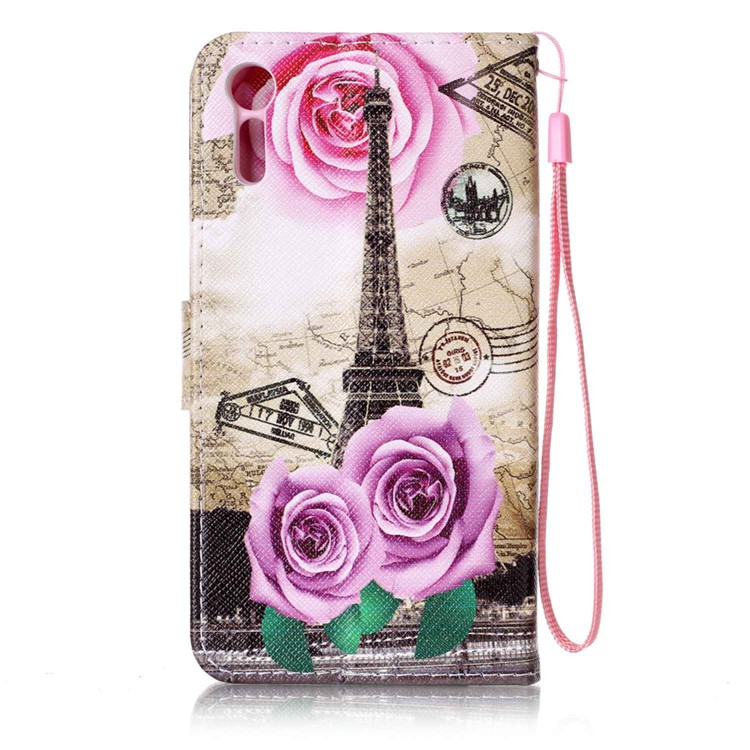 Wallet Leather Stand Cover for Sony Xperia XZs / XZ - Flowers and Eiffel Tower-2