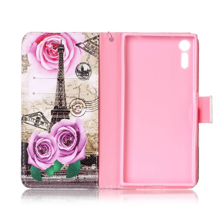 Wallet Leather Stand Cover for Sony Xperia XZs / XZ - Flowers and Eiffel Tower-3