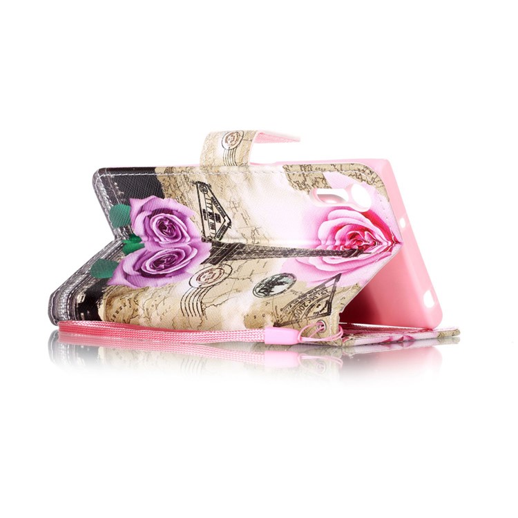 Wallet Leather Stand Cover for Sony Xperia XZs / XZ - Flowers and Eiffel Tower-4