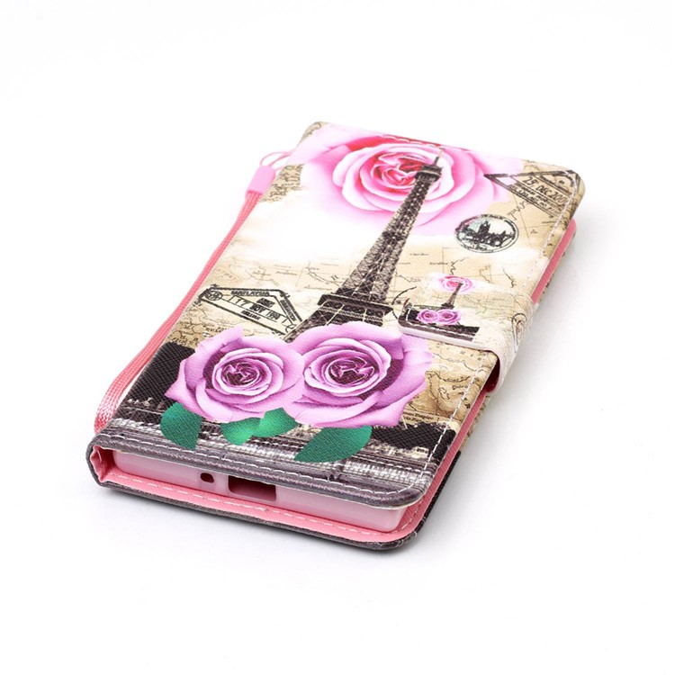 Wallet Leather Stand Cover for Sony Xperia XZs / XZ - Flowers and Eiffel Tower-5