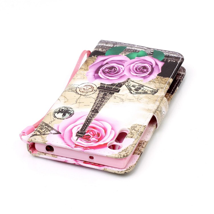 Wallet Leather Stand Cover for Sony Xperia XZs / XZ - Flowers and Eiffel Tower-6
