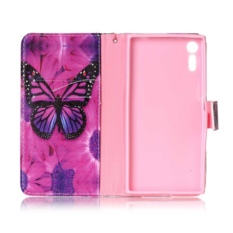 Wallet Leather Cover with Stand for Sony Xperia XZs / XZ - Butterfly Pattern-3