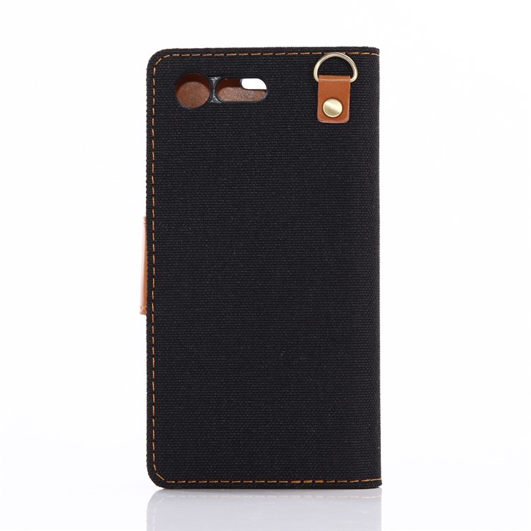 Funda de cuero de la cartera del cuero del paño de oxford para Sony xperia X compacto - negro-2