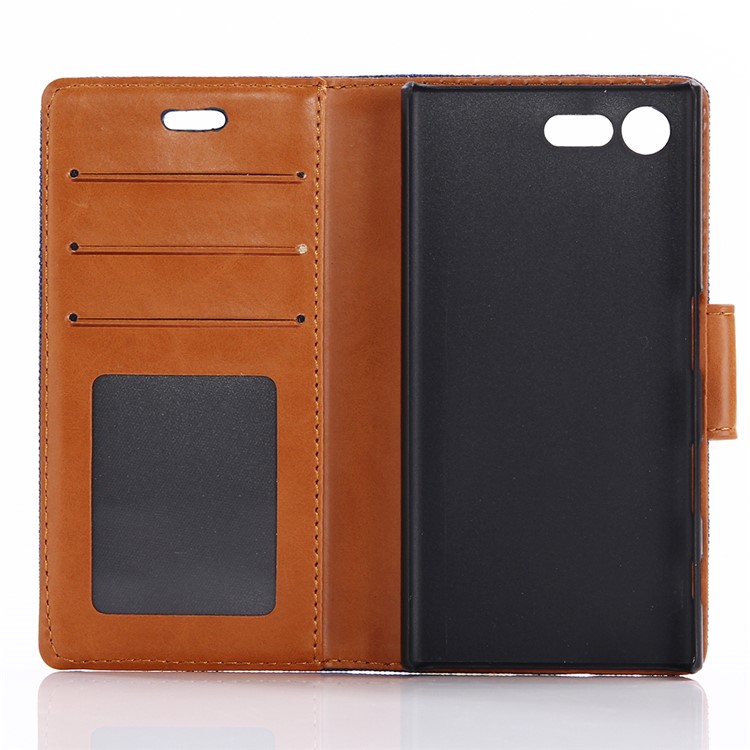 Funda de cuero de la cartera del cuero del paño de oxford para Sony xperia X compacto - negro-3