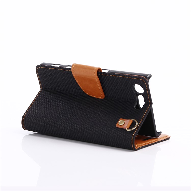 Funda de cuero de la cartera del cuero del paño de oxford para Sony xperia X compacto - negro-4