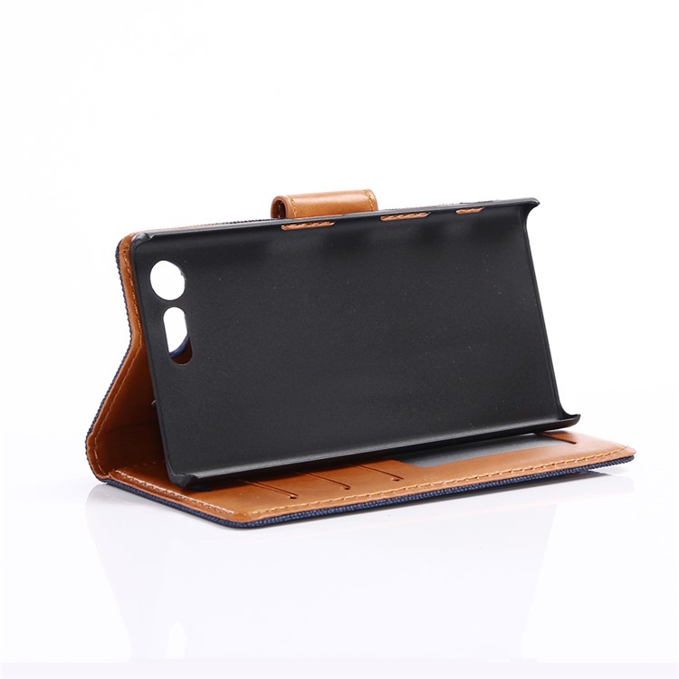 Funda de cuero de la cartera del cuero del paño de oxford para Sony xperia X compacto - negro-5