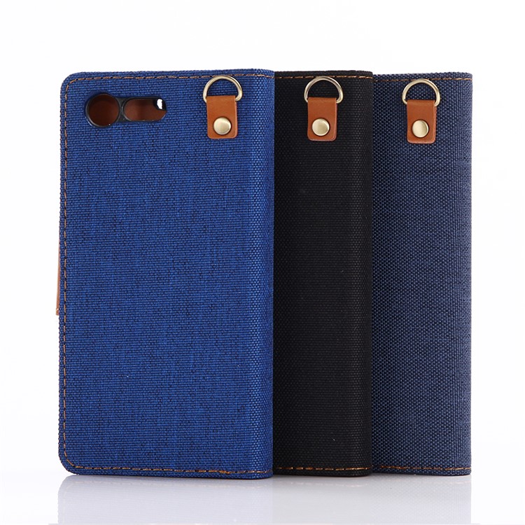 Funda de cuero de la cartera del cuero del paño de oxford para Sony xperia X compacto - negro-7