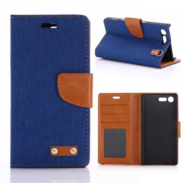 Oxford Cloth Leather Wallet Phone Case for Sony Xperia X Compact - Baby Blue-1