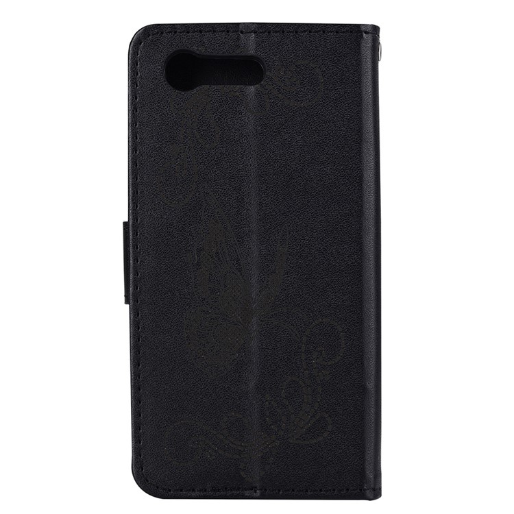Laser Carving Butterfly Leather Wallet Case for Sony Xperia X Compact - Black-2