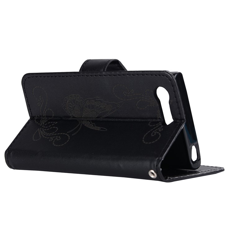 Laser Carving Butterfly Leather Wallet Case for Sony Xperia X Compact - Black-5