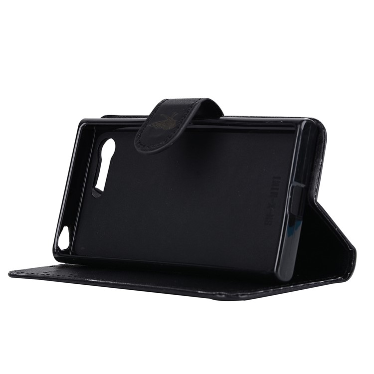 Laser Carving Butterfly Leather Wallet Case for Sony Xperia X Compact - Black-6