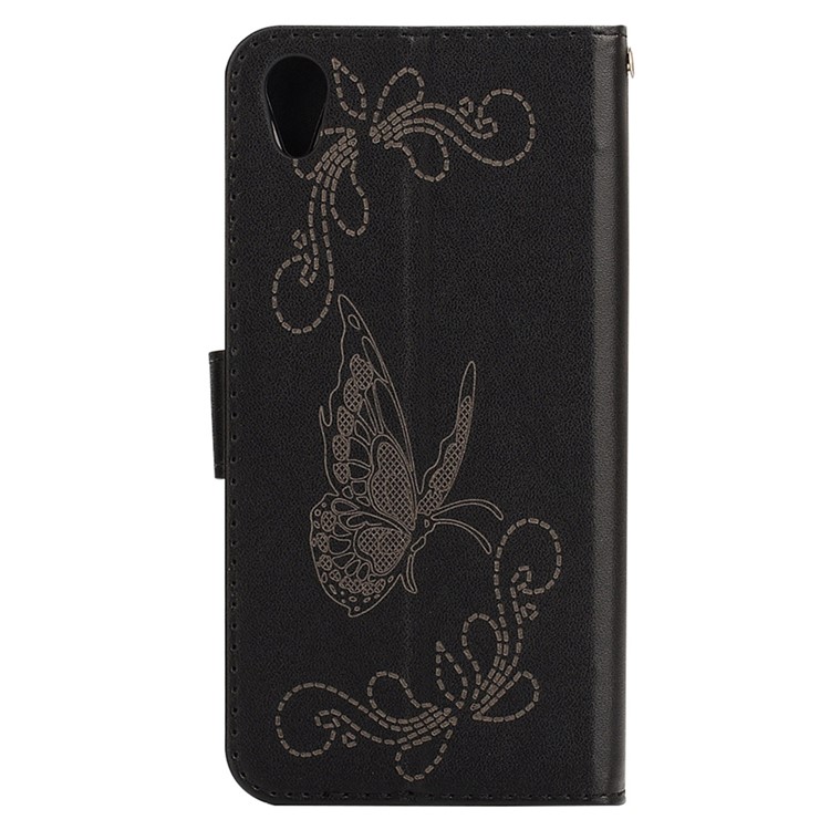 Laser Carving Butterfly Wallet Leather Stand Case for Sony Xperia X Performance - Black-2