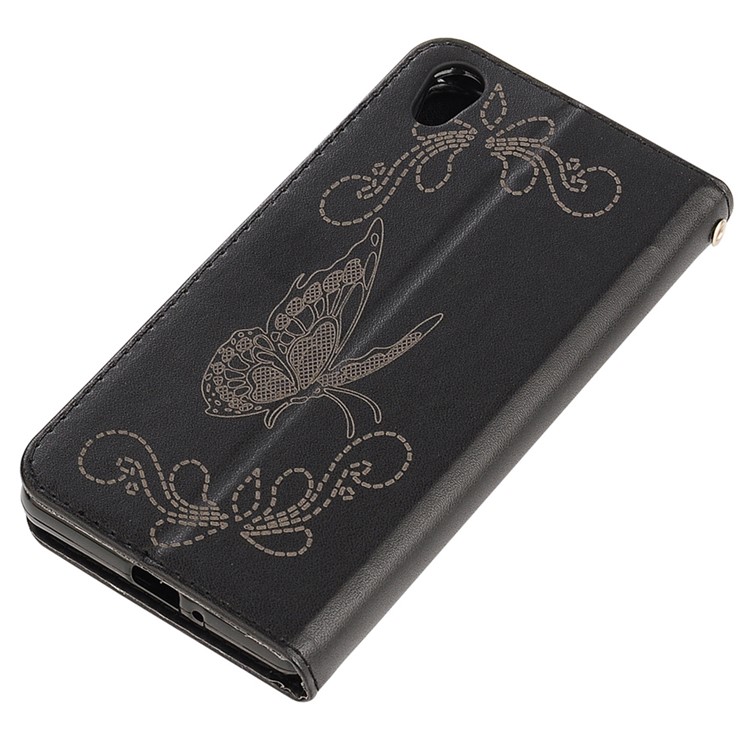 Laser Carving Butterfly Wallet Leather Stand Case for Sony Xperia X Performance - Black-4