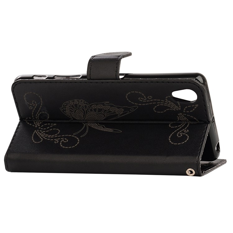Laser Carving Butterfly Wallet Leather Stand Case for Sony Xperia X Performance - Black-6
