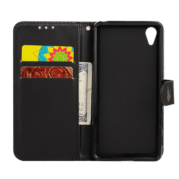 Laser Carving Butterfly Wallet Leather Stand Case for Sony Xperia X Performance - Black-7