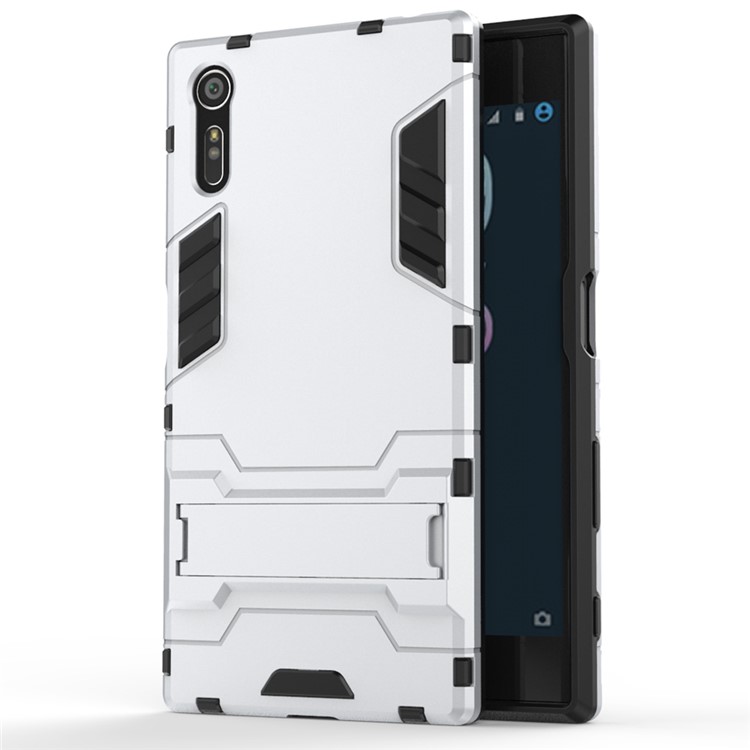Cool PC and TPU 2 in 1 Combo Case for Sony Xperia XZs / XZ with Kickstand - Silver-1
