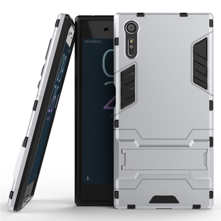 Cool PC and TPU 2 in 1 Combo Case for Sony Xperia XZs / XZ with Kickstand - Silver-2