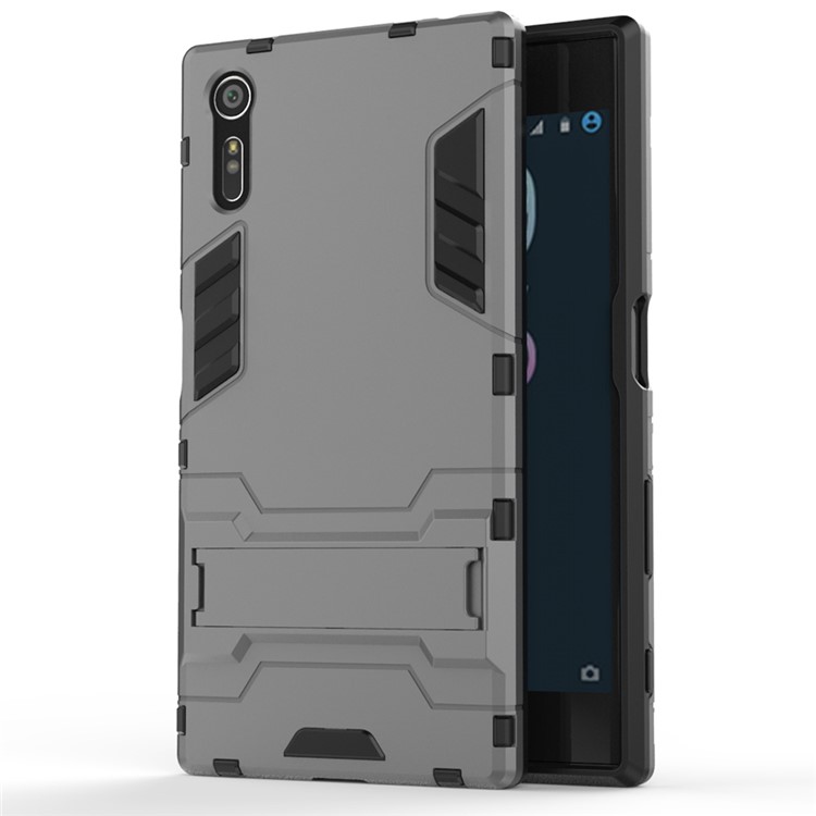 Cool PC and TPU 2 in 1 Combo Cover for Sony Xperia XZs / XZ with Kickstand - Grey-1
