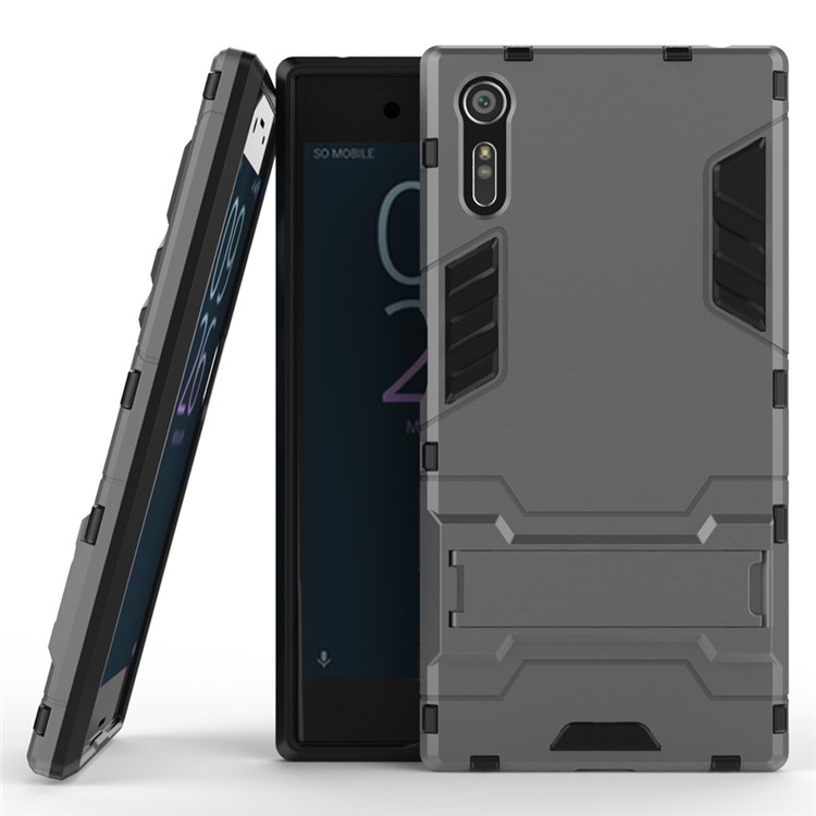 Cool PC and TPU 2 in 1 Combo Cover for Sony Xperia XZs / XZ with Kickstand - Grey-2