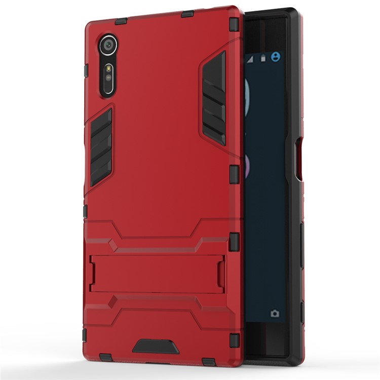 Cool PC and TPU 2 in 1 Combo Back Case for Sony Xperia XZs / XZ with Kickstand - Red-1