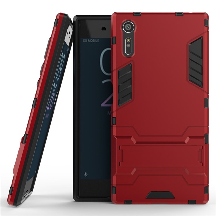 Cool PC and TPU 2 in 1 Combo Back Case for Sony Xperia XZs / XZ with Kickstand - Red-2