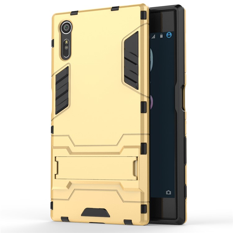 Cool PC and TPU 2 in 1 Combo Phone Case for Sony Xperia XZs / XZ with Kickstand - Gold-1