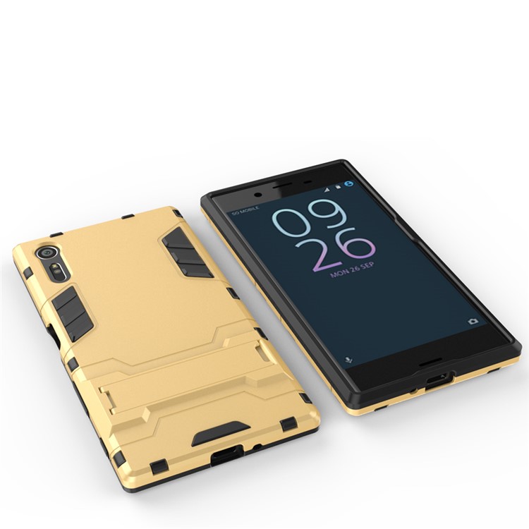 Cool PC and TPU 2 in 1 Combo Phone Case for Sony Xperia XZs / XZ with Kickstand - Gold-10