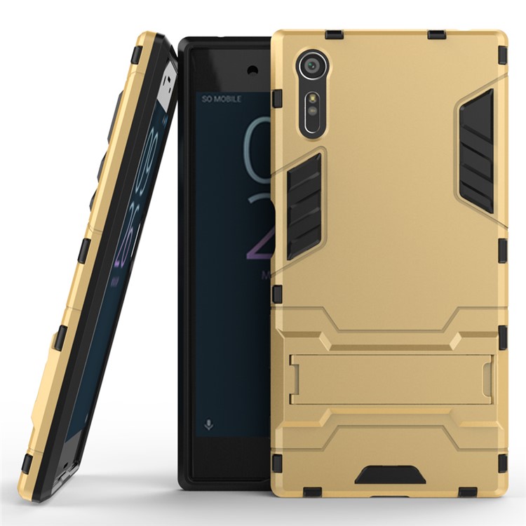 Cool PC and TPU 2 in 1 Combo Phone Case for Sony Xperia XZs / XZ with Kickstand - Gold-2