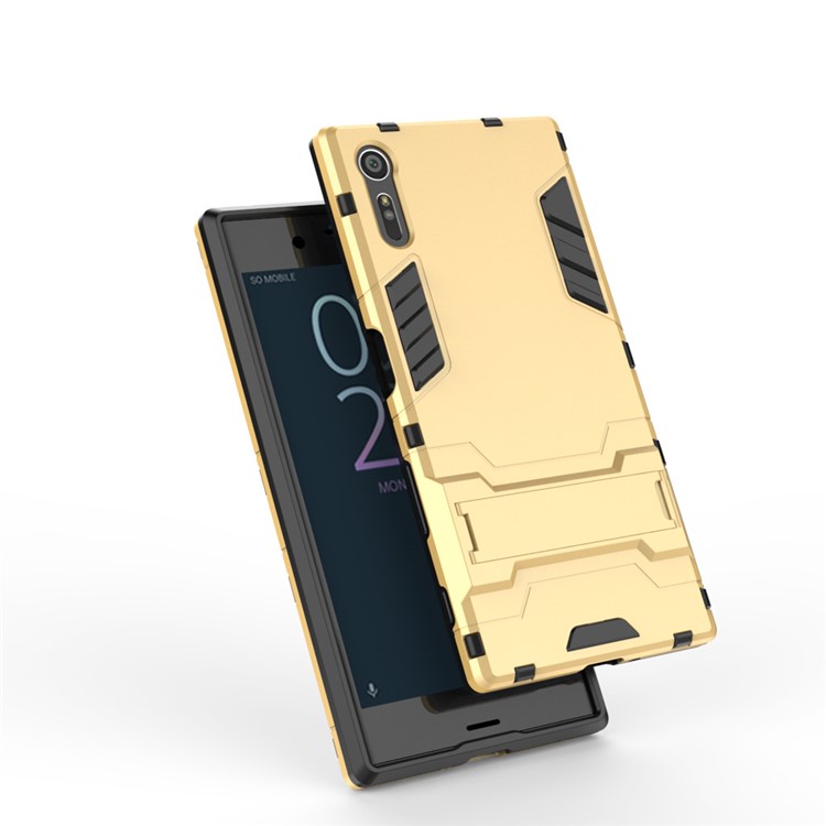 Cool PC and TPU 2 in 1 Combo Phone Case for Sony Xperia XZs / XZ with Kickstand - Gold-3