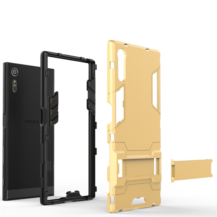 Cool PC and TPU 2 in 1 Combo Phone Case for Sony Xperia XZs / XZ with Kickstand - Gold-6
