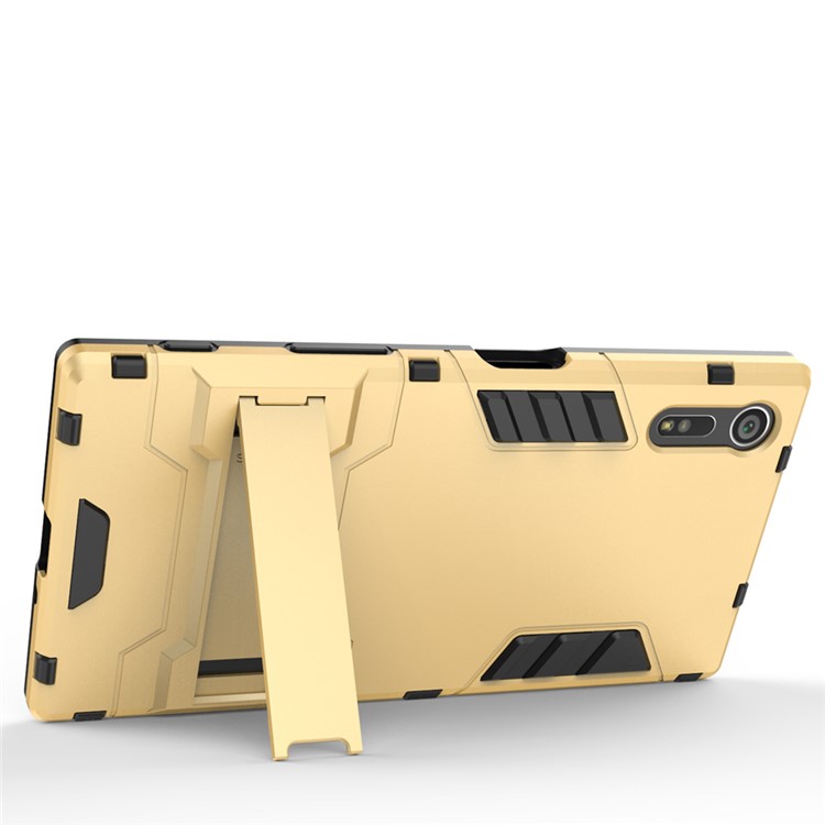 Cool PC and TPU 2 in 1 Combo Phone Case for Sony Xperia XZs / XZ with Kickstand - Gold-7