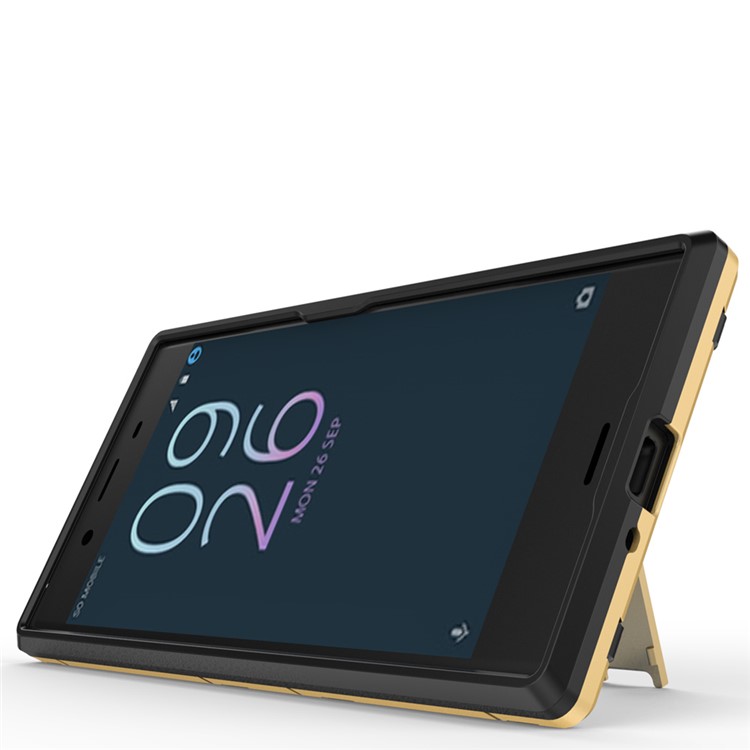 Cool PC and TPU 2 in 1 Combo Phone Case for Sony Xperia XZs / XZ with Kickstand - Gold-8