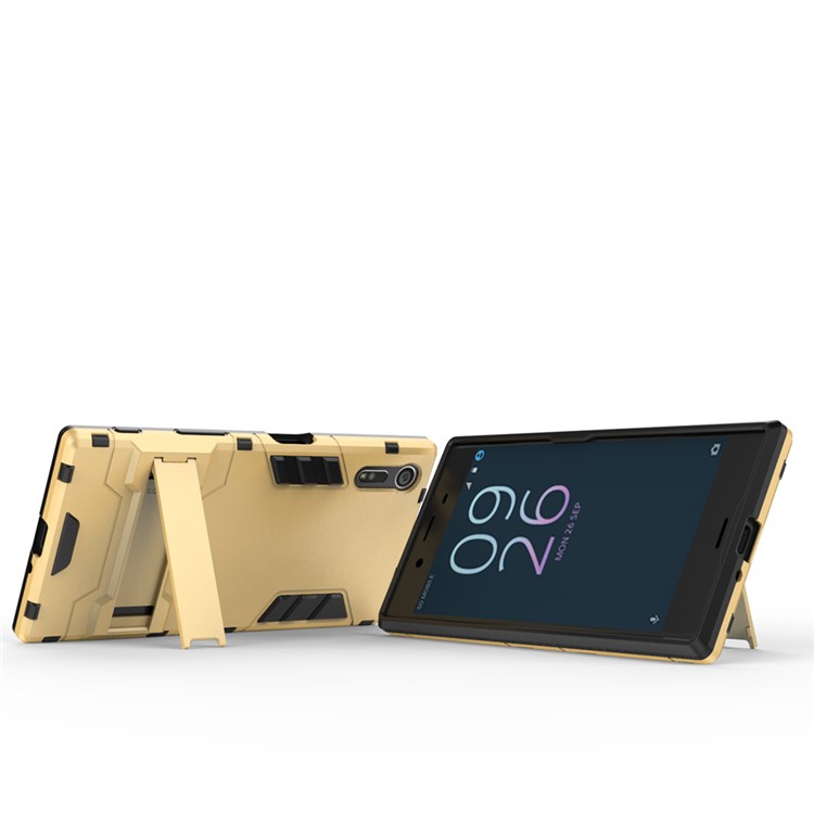 Cool PC and TPU 2 in 1 Combo Phone Case for Sony Xperia XZs / XZ with Kickstand - Gold-9