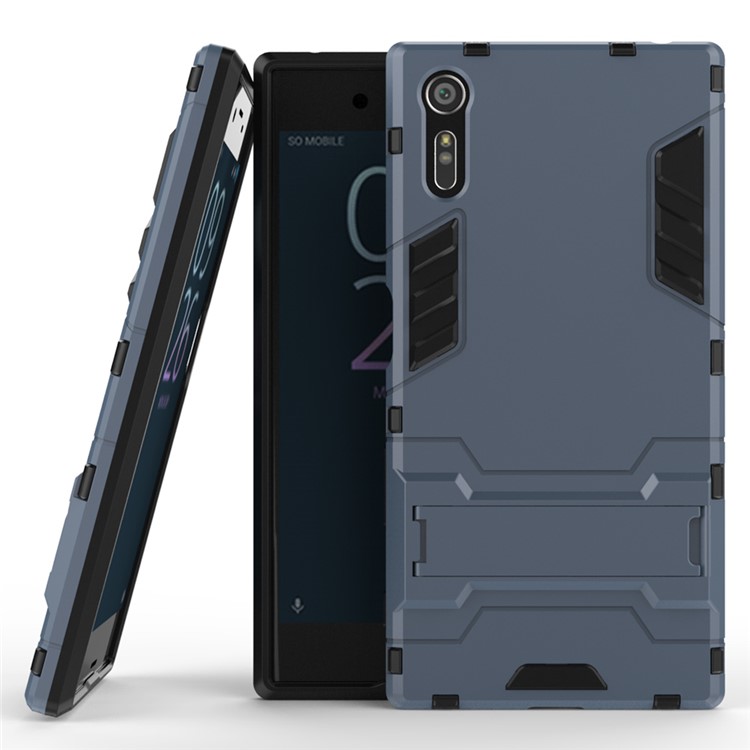 Cool PC and TPU 2 in 1 Combo Portective Shell for Sony Xperia XZs / XZ with Kickstand - Dark Blue-2