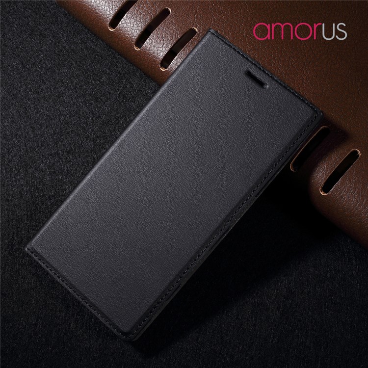AMORUS Leather Phone Folio Stand Case for Sony Xperia XZ - Black-1