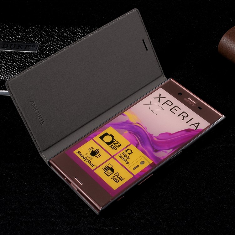 AMORUS Leather Phone Folio Stand Case for Sony Xperia XZ - Black-2