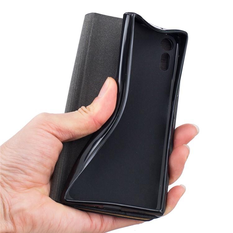 Two-color Linen Texture Leather Stand Case for Sony Xperia XZ - Dark Grey-4