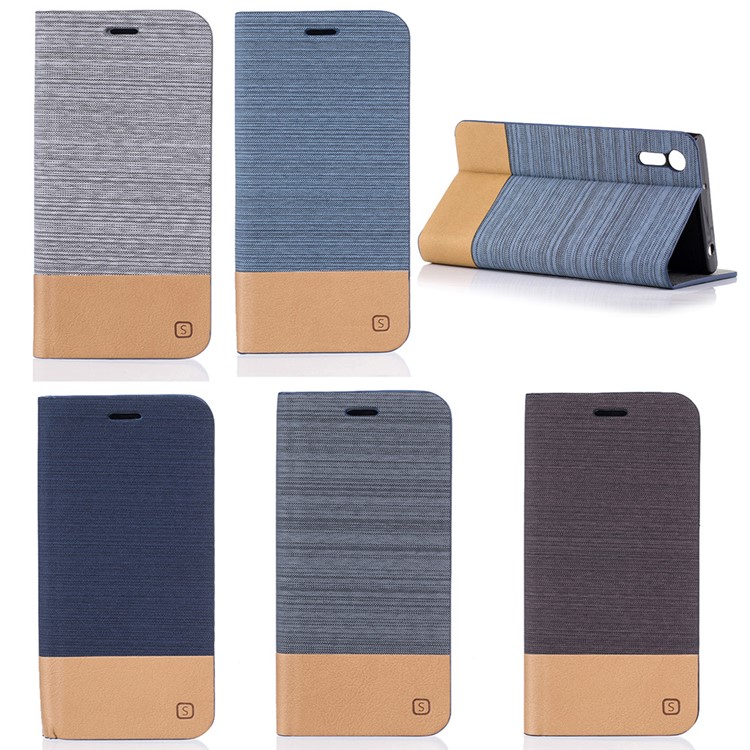 Two-color Linen Texture Leather Stand Case for Sony Xperia XZ - Dark Grey-5
